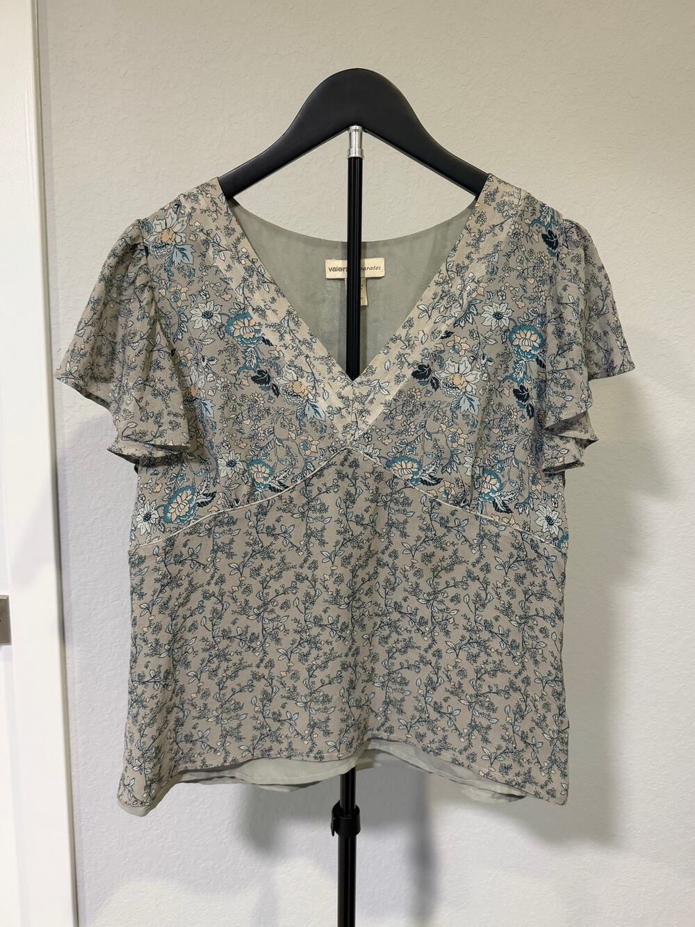Vintage 100% Silk Floral Sage Green Blouse Cottagecore Fairycore